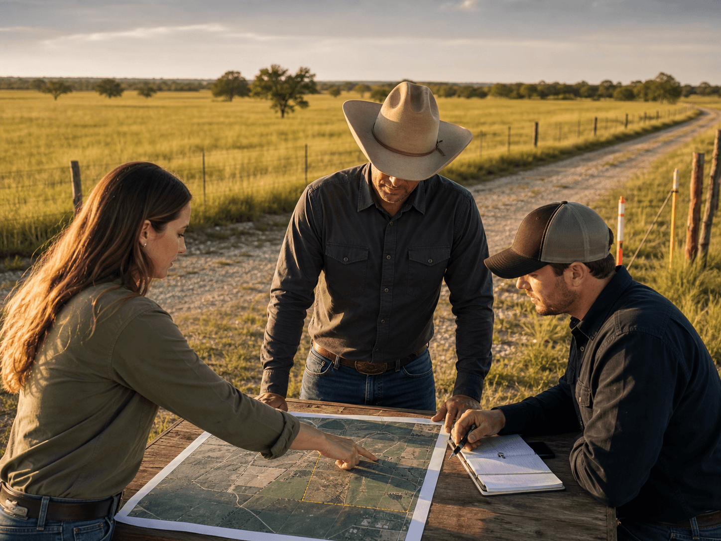 Land professionals coordinating a rural parcel closing
