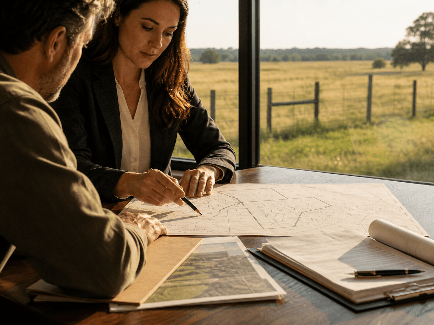 Land survey and legal review beside Texas acreage