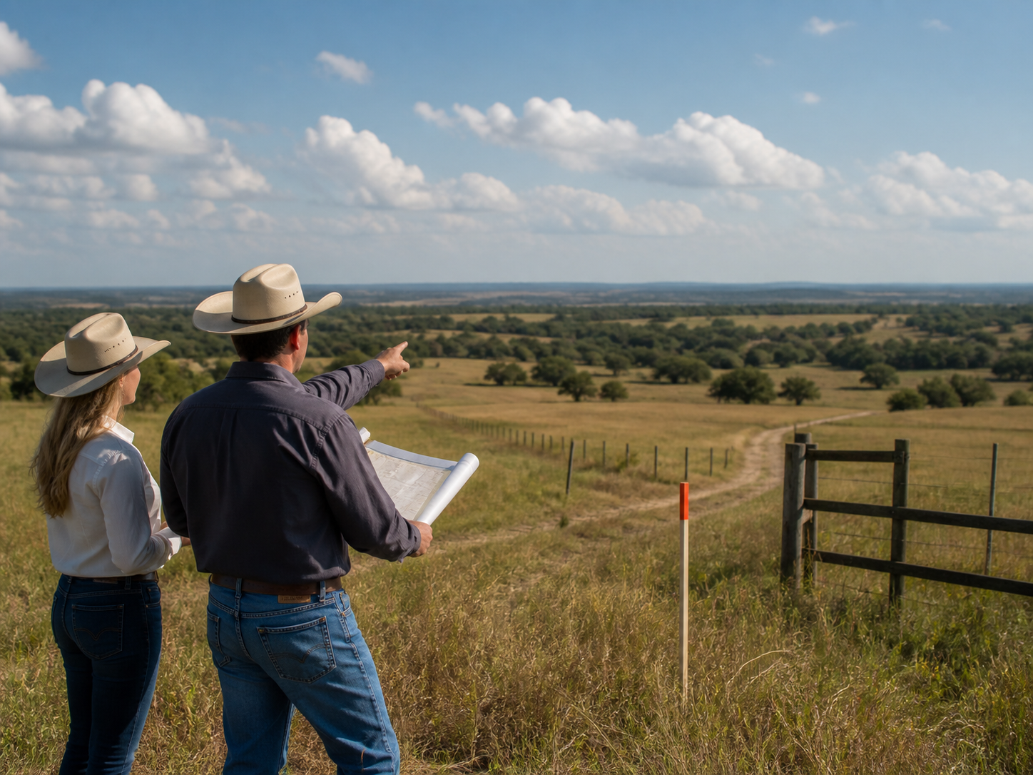 Land professionals reviewing parcel boundaries in Texas