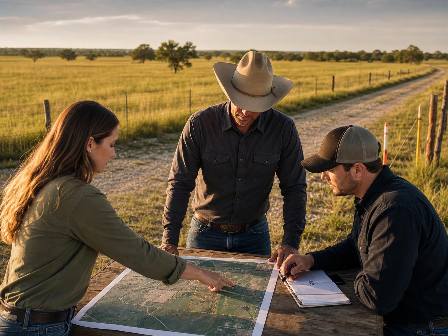 Land professionals coordinating a rural parcel closing